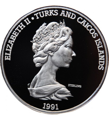 ILES TURQUES ET CAIQUES - CROWN ARGENT 1992 "Colombus voyage sets sail"