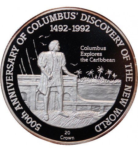 ILES TURQUES ET CAIQUES - CROWN ARGENT 1992 "Colombus explores the caribbean"