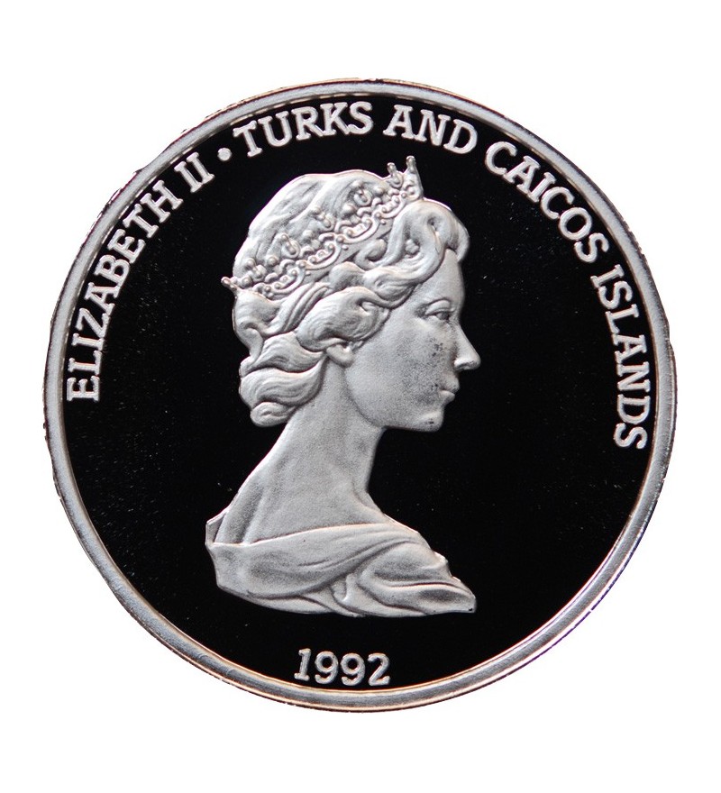 ILES TURQUES ET CAIQUES - CROWN ARGENT 1992 "Colombus explores the caribbean"