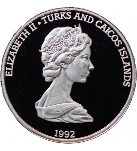 ILES TURQUES ET CAIQUES - CROWN ARGENT 1992 "Colombus explores the caribbean"