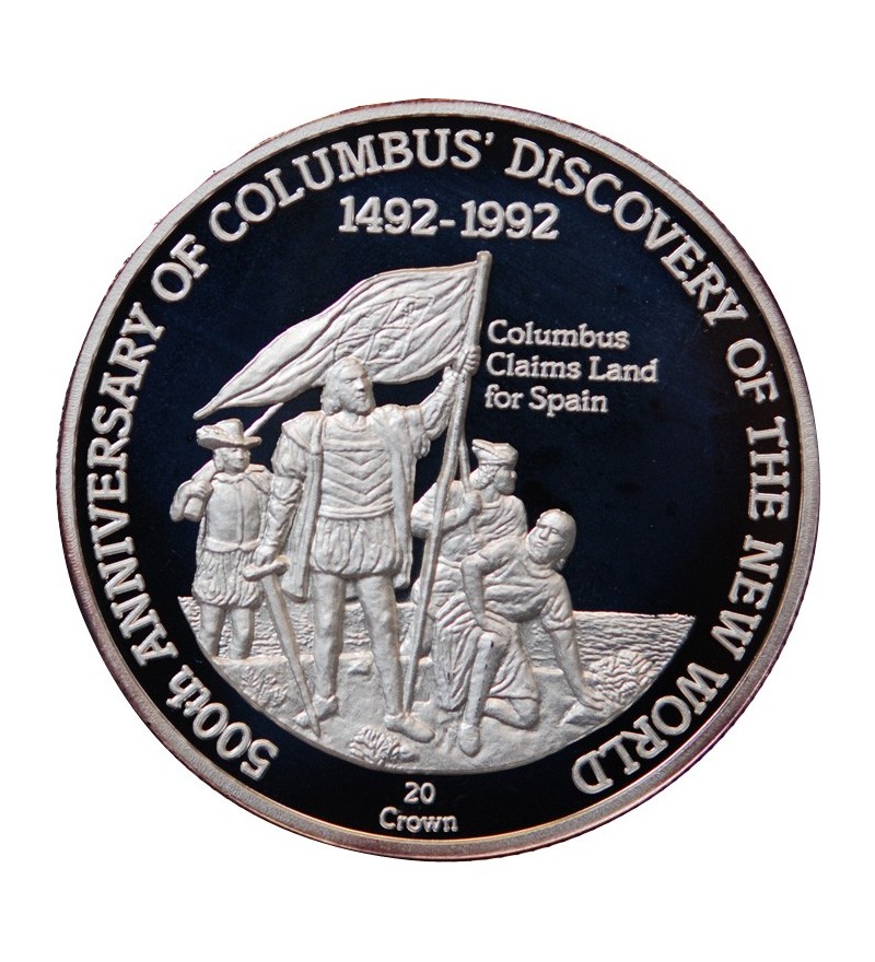 ILES TURQUES ET CAIQUES - CROWN ARGENT 1992 "Colombus claims land for spain"