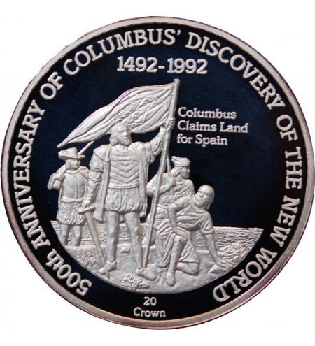 ILES TURQUES ET CAIQUES - CROWN ARGENT 1992 "Colombus claims land for spain"
