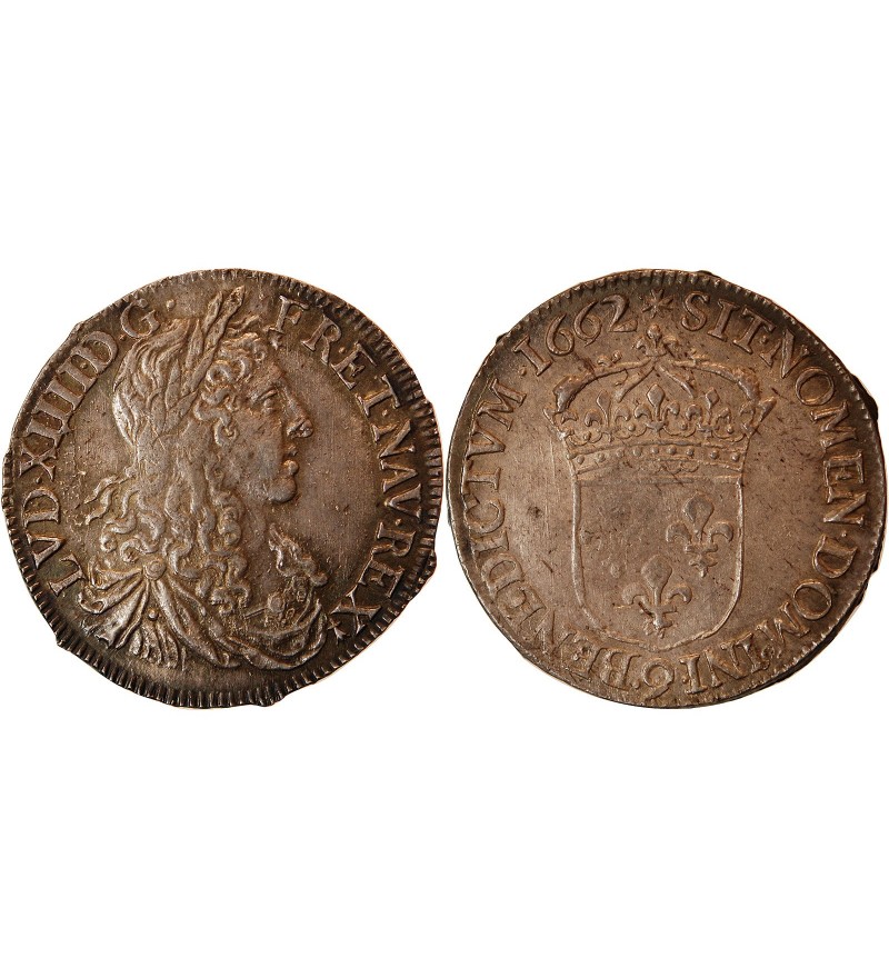 LOUIS XIV﻿ - 1/2 ECU AU BUSTE JUVENILE 1662 9 RENNES