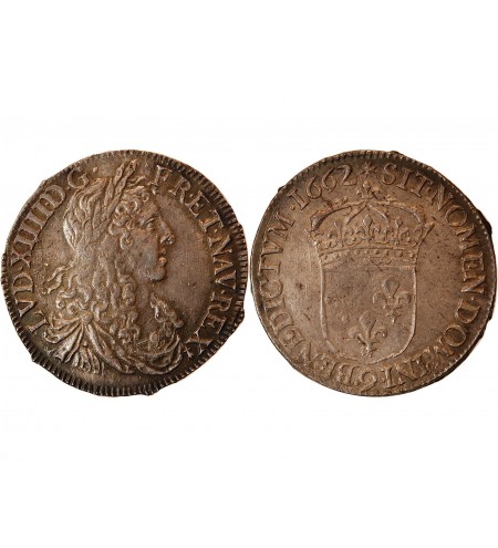 LOUIS XIV﻿ - 1/2 ECU AU BUSTE JUVENILE 1662 9 RENNES