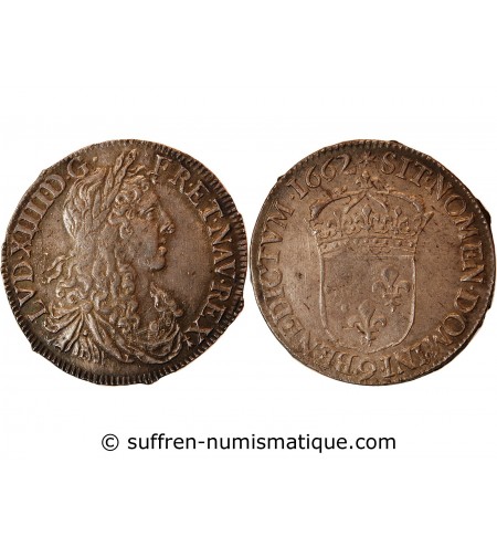 LOUIS XIV﻿ - 1/2 ECU AU BUSTE JUVENILE 1662 9 RENNES