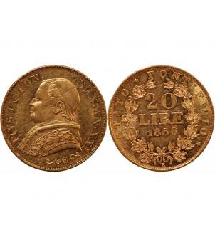 VATICAN, PIUS IX - 20 LIRE OR 1866 ROME AN XXI﻿ 2