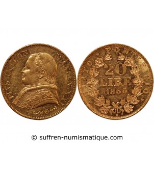 VATICAN, PIUS IX - 20 LIRE OR 1866 ROME AN XXI﻿