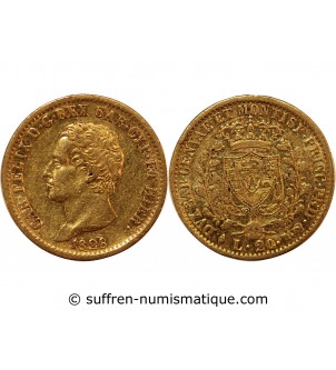 ITALIE, CHARLES FELIX﻿ - 20 LIRE OR 1828 TURIN