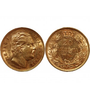 SERBIE, MILAN IV OBRENOVITCH - 20 DINARA OR 1882 VIENNE﻿ 2