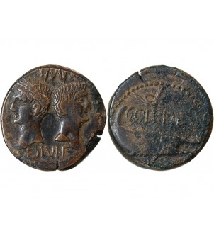 NEMAUSUS, NIMES, AUGUSTE ET AGRIPPA - DUPONDIUS BRONZE 2