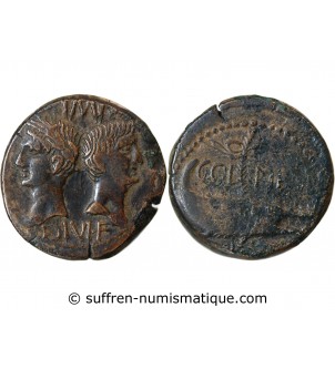 NEMAUSUS, NIMES, AUGUSTE ET AGRIPPA - DUPONDIUS BRONZE