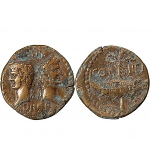 NEMAUSUS, NIMES, AUGUSTE ET AGRIPPA - DUPONDIUS BRONZE 2