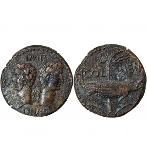 NEMAUSUS, NIMES, AUGUSTE ET AGRIPPA - DUPONDIUS BRONZE 2