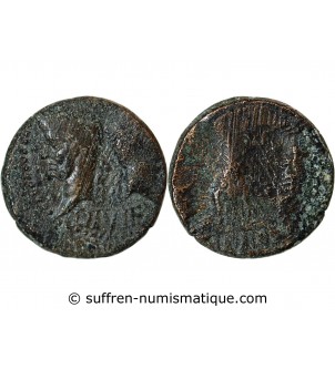 NEMAUSUS, NIMES, AUGUSTE ET AGRIPPA - DUPONDIUS BRONZE FRAPPE INCUSE