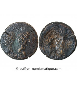 NEMAUSUS, NIMES, AUGUSTE ET AGRIPPA - DUPONDIUS BRONZE FRAPPE INCUSE
