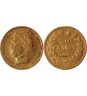 LOUIS PHILIPPE﻿ - 20 FRANCS OR 1844 W LILLE 2