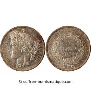 CERES - 5 FRANCS ARGENT 1870 A PARIS "Avec Légende"﻿