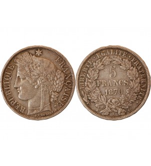 CERES - 5 FRANCS ARGENT 1870 A PARIS "Avec Légende"﻿ 2