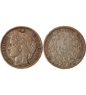 CERES - 5 FRANCS ARGENT 1870 A PARIS "Avec Légende"﻿ 2
