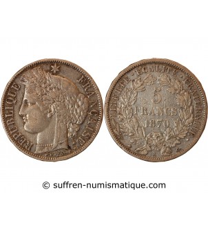 CERES - 5 FRANCS ARGENT 1870 A PARIS "Avec Légende"﻿