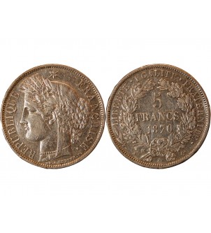 CERES - 5 FRANCS ARGENT 1870 A PARIS "Avec Légende"﻿ 2