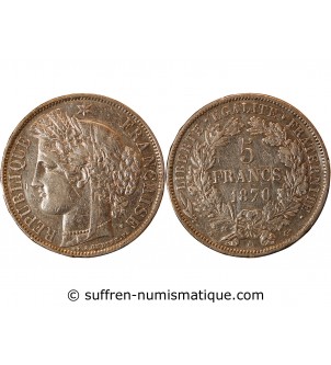 CERES - 5 FRANCS ARGENT 1870 A PARIS "Avec Légende"﻿