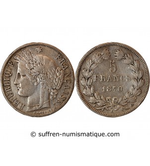 CERES - 5 FRANCS ARGENT 1870 A PARIS "Sans légende"