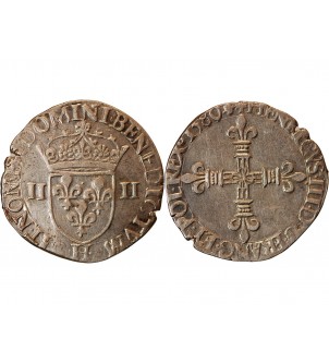 HENRI III - 1/4 ECU ARGENT 1580 H LA ROCHELLE 2