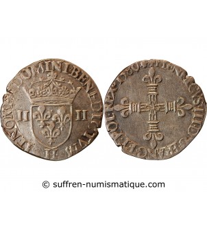 HENRI III - 1/4 ECU ARGENT 1580 H LA ROCHELLE