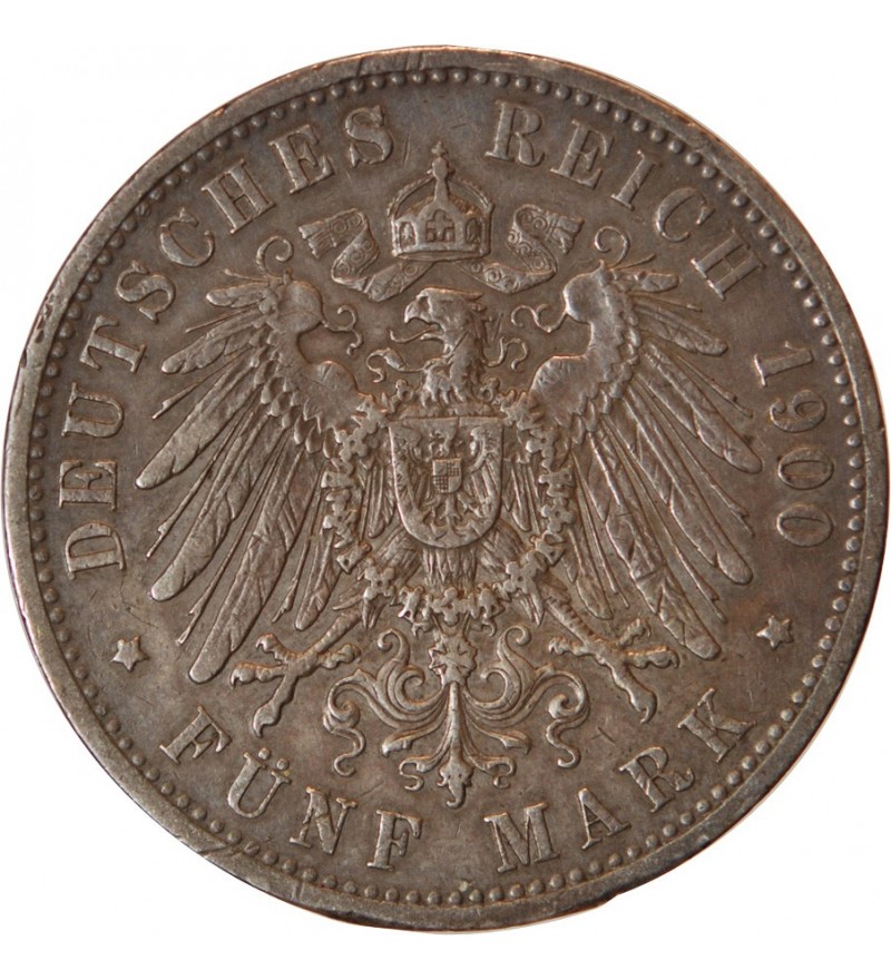 ALLEMAGNE, PRUSSE, WILHELM II - 5 MARK ARGENT 1900 A
