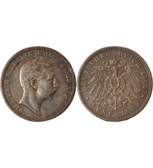 ALLEMAGNE, PRUSSE, WILHELM II - 5 MARK ARGENT 1900 A 2