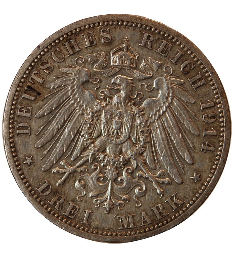 ALLEMAGNE, PRUSSE, WILHELM II - 3 MARK ARGENT 1913 A BERLIN