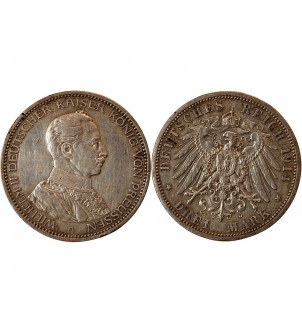 ALLEMAGNE, PRUSSE, WILHELM II - 3 MARK ARGENT 1913 A BERLIN 2