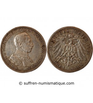 ALLEMAGNE, PRUSSE, WILHELM II - 3 MARK ARGENT 1913 A BERLIN