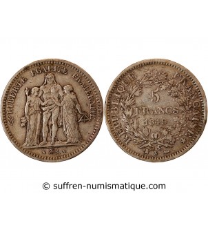 HERCULE ﻿- 5 FRANCS ARGENT 1849 K BORDEAUX