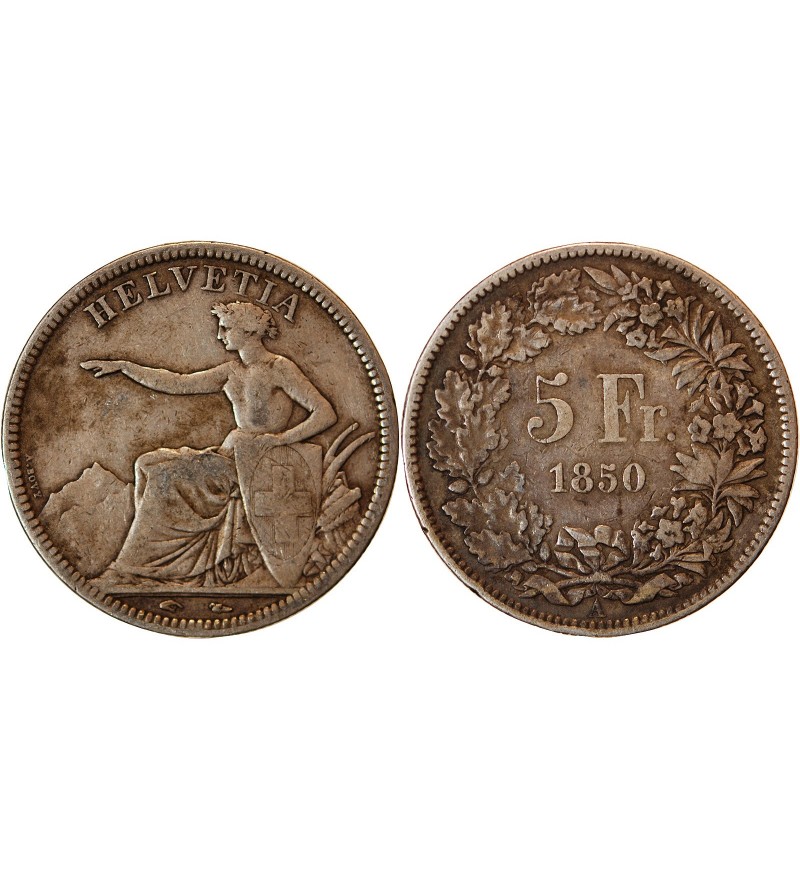 SUISSE, CONFEDERATION HELVETIQUE - 5 FRANCS ARGENT 1850 A RARE