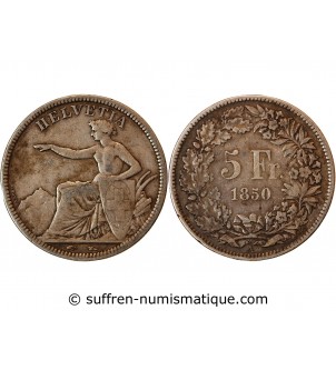 SUISSE, CONFEDERATION HELVETIQUE - 5 FRANCS ARGENT 1850 A RARE
