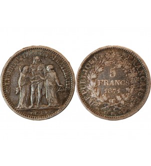 HERCULE - 5 FRANCS ARGENT 1871 K BORDEAUX﻿ 2