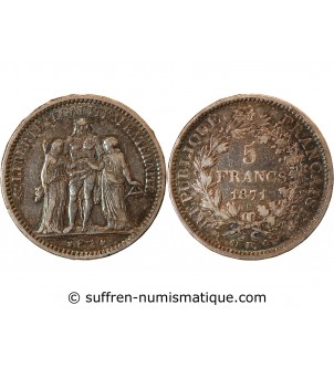 HERCULE - 5 FRANCS ARGENT 1871 K BORDEAUX﻿