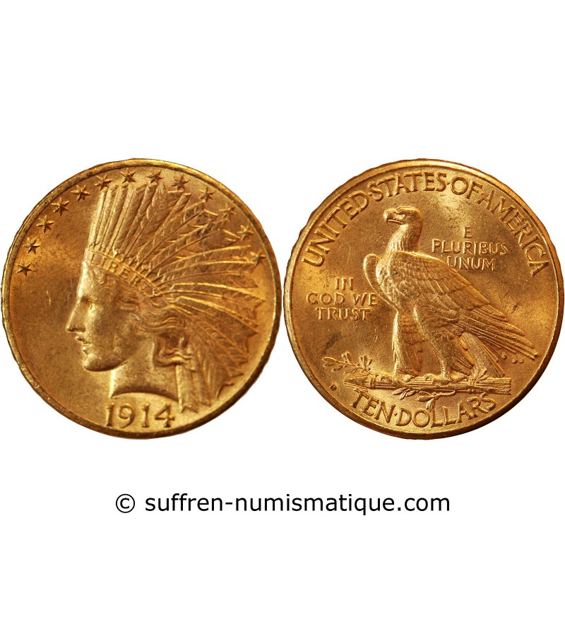 USA, INDIEN - 10 DOLLARS OR 1914 PHILADELPHIE