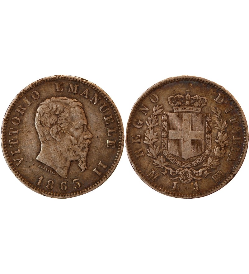 ITALIE, VICTOR EMMANUEL II - 1 LIRA ARGENT 1863 M MILAN