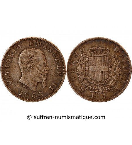 ITALIE, VICTOR EMMANUEL II - 1 LIRA ARGENT 1863 M MILAN