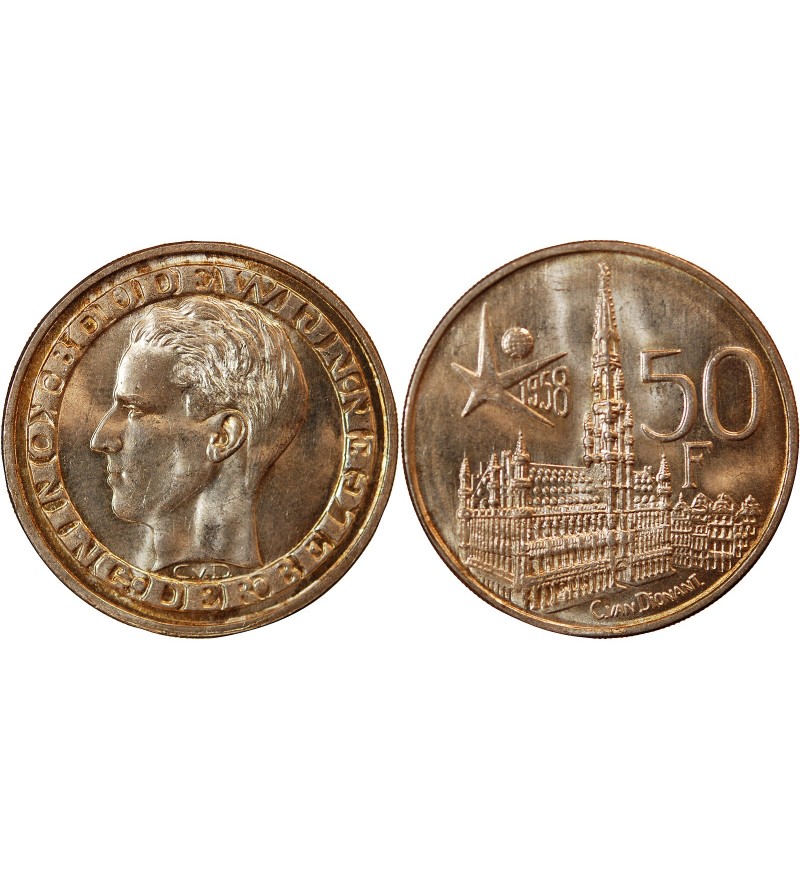 BELGIQUE, BAUDOUIN - 50 FRANCS ARGENT 1958 Exposition Universelle