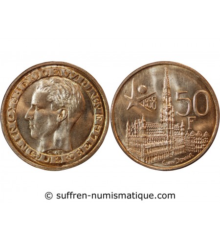 BELGIQUE, BAUDOUIN - 50 FRANCS ARGENT 1958 Exposition Universelle