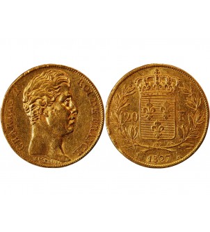 CHARLES X - 20 FRANCS OR 1827 A PARIS "4,5 Feuilles"﻿ 2