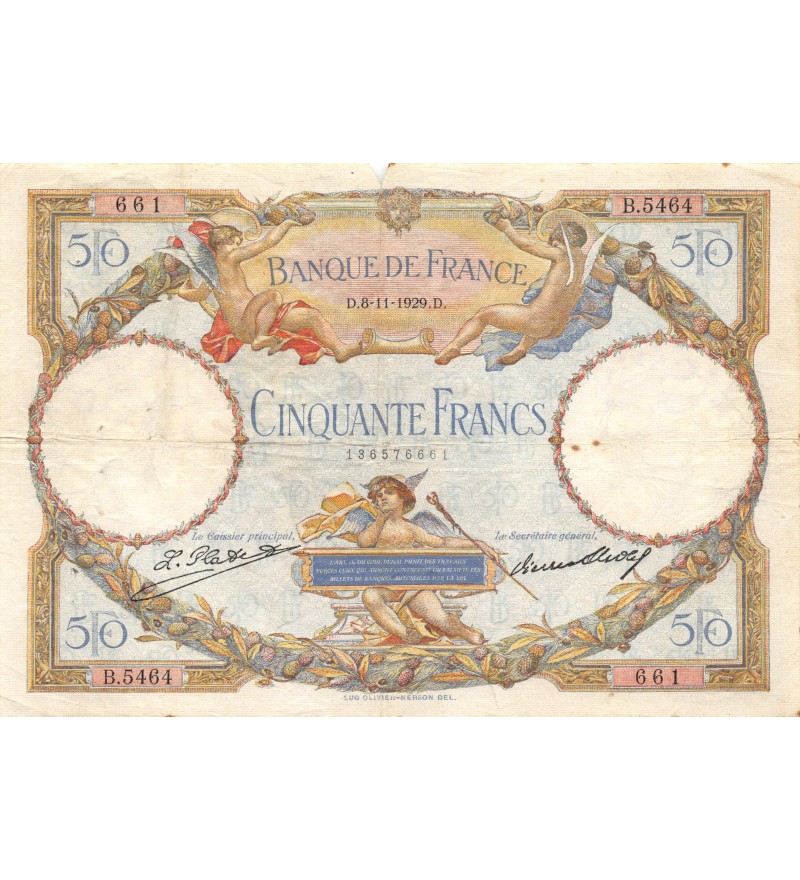 FRANCE, 50 FRANCS Luc Olivier Merson LOM 08.11.1929