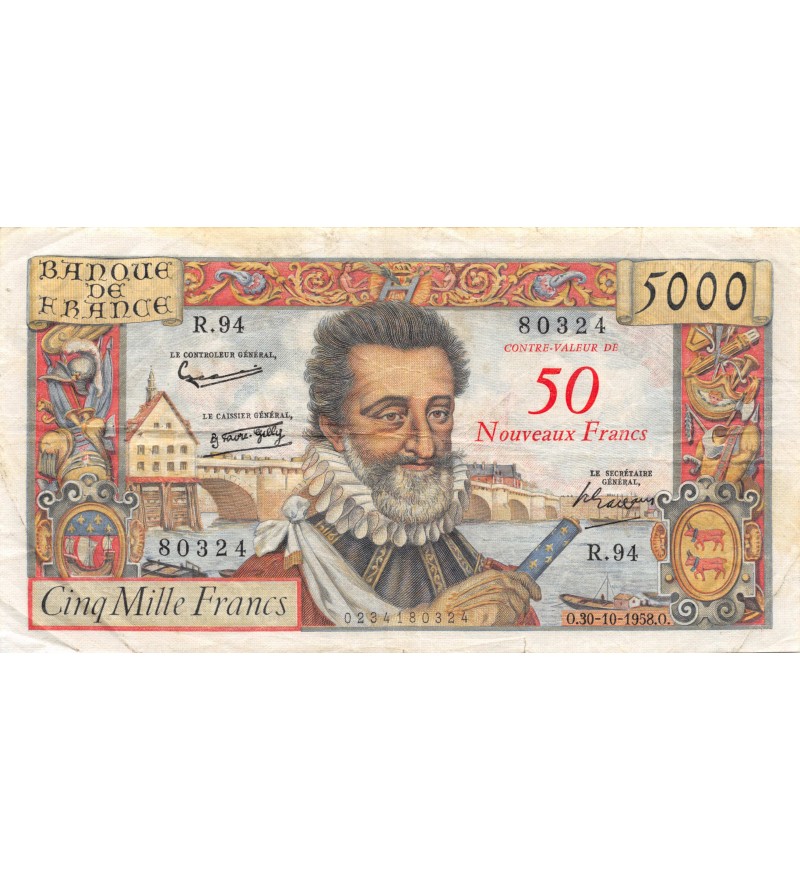 FRANCE, HENRI IV, 50 NF / 5000 FRANCS 30.10.1958