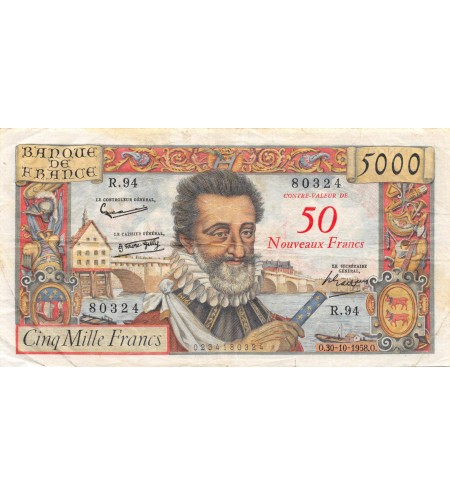 FRANCE, HENRI IV, 50 NF / 5000 FRANCS 30.10.1958