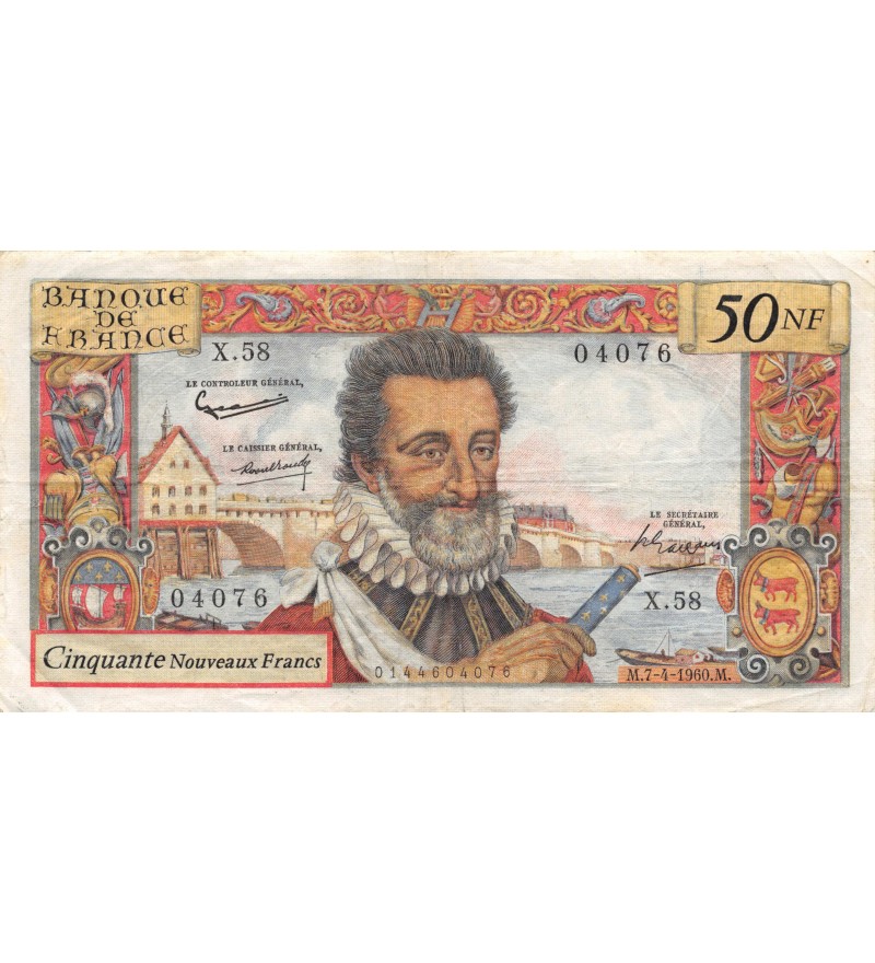FRANCE, HENRI IV, 50 NF Nouveaux Francs 07.04.1960﻿