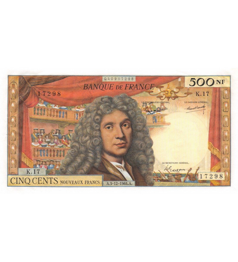 FRANCE, MOLIERE, 500 NF Nouveaux Francs 03.12.1964